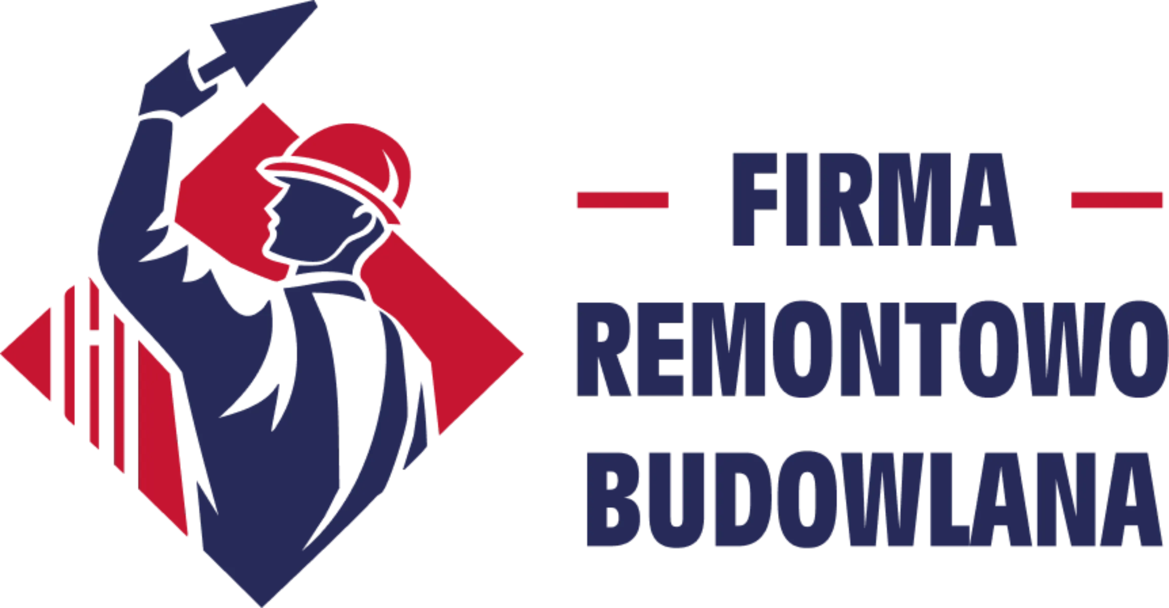 Logo firmy remontowo-budowlanej z sylwetką robotnika w czerwonym kasku trzymającego kielnię